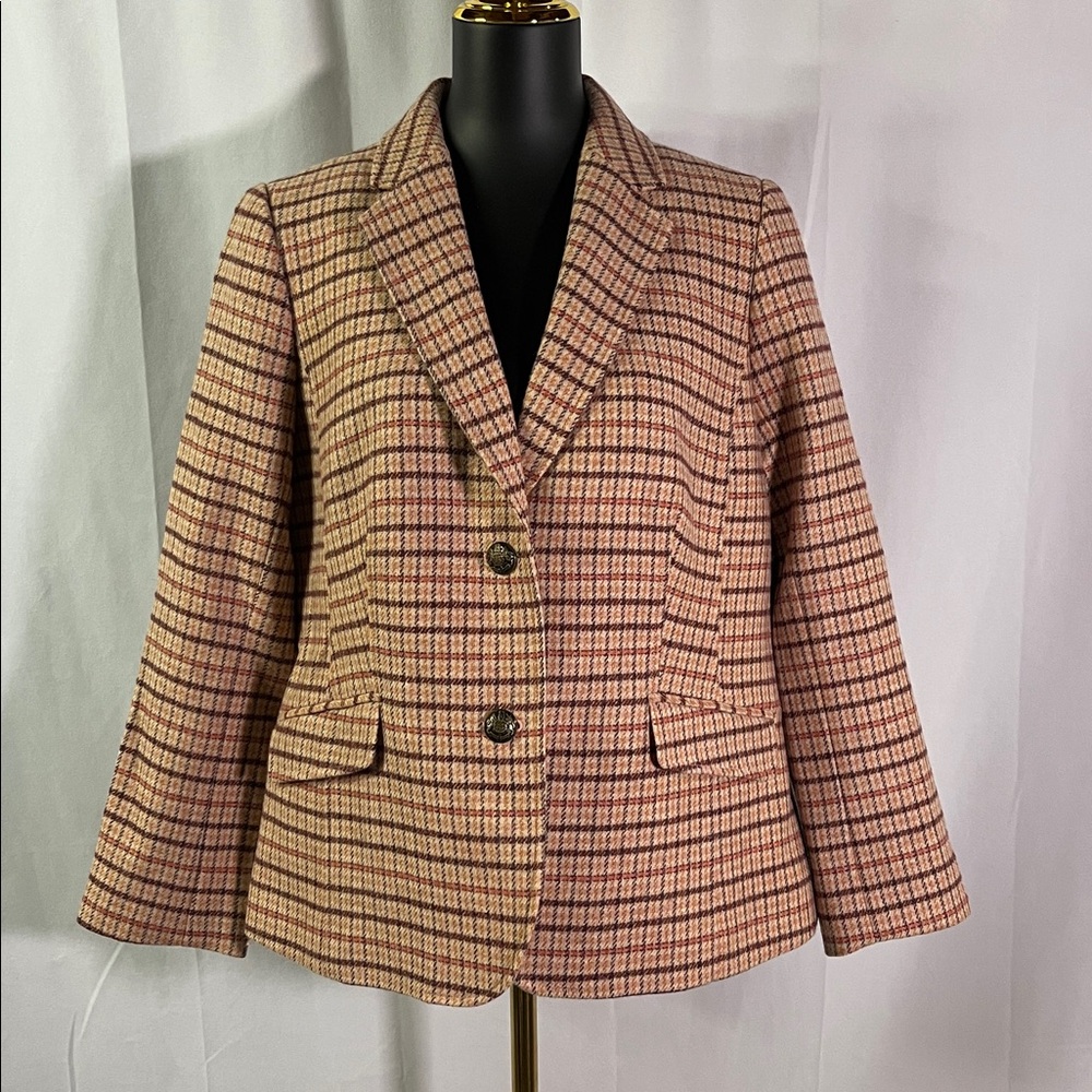 Talbots Pink Plaid Wool Blend Button Front Blazer